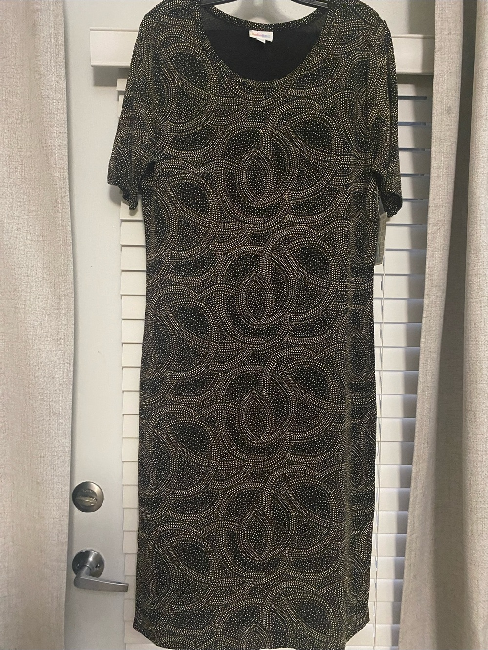 LuLaRoe Black Dress with Gold Swirl Print